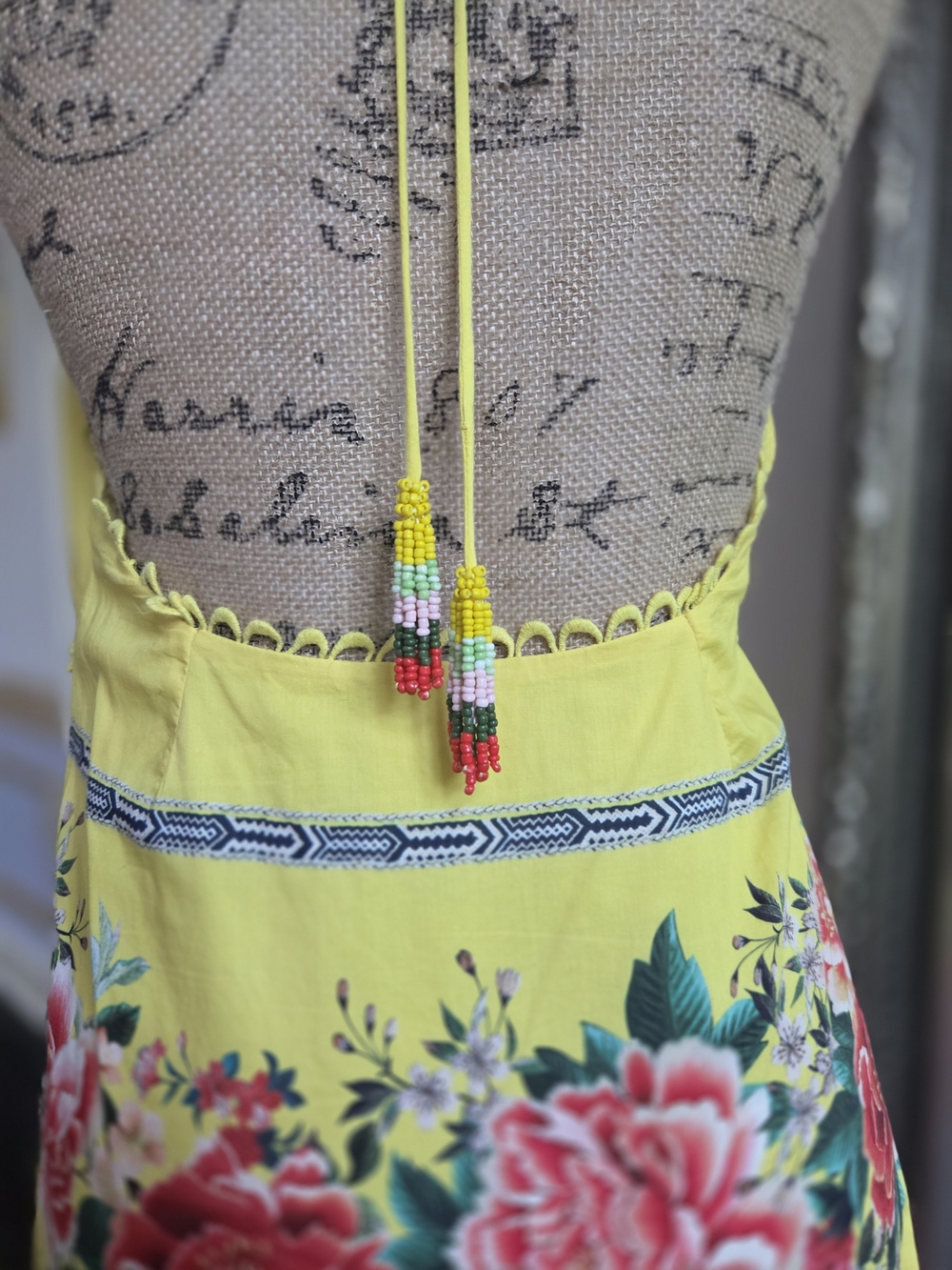 FARM Rio Yellow, Pink & Green Floral Halter Maxi Dress M - Picture 8 of 14